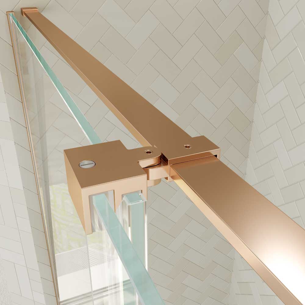 Mampara de ducha rectangular VERONA apertura frontal 1 fijo-1 puerta corredera con ruedas inferiores + 1 fijo acabado COBRE - Imagen 7