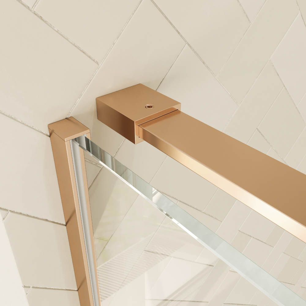 Mampara de ducha rectangular VERONA apertura frontal 1 fijo-1 puerta corredera con ruedas inferiores + 1 fijo acabado COBRE - Imagen 5