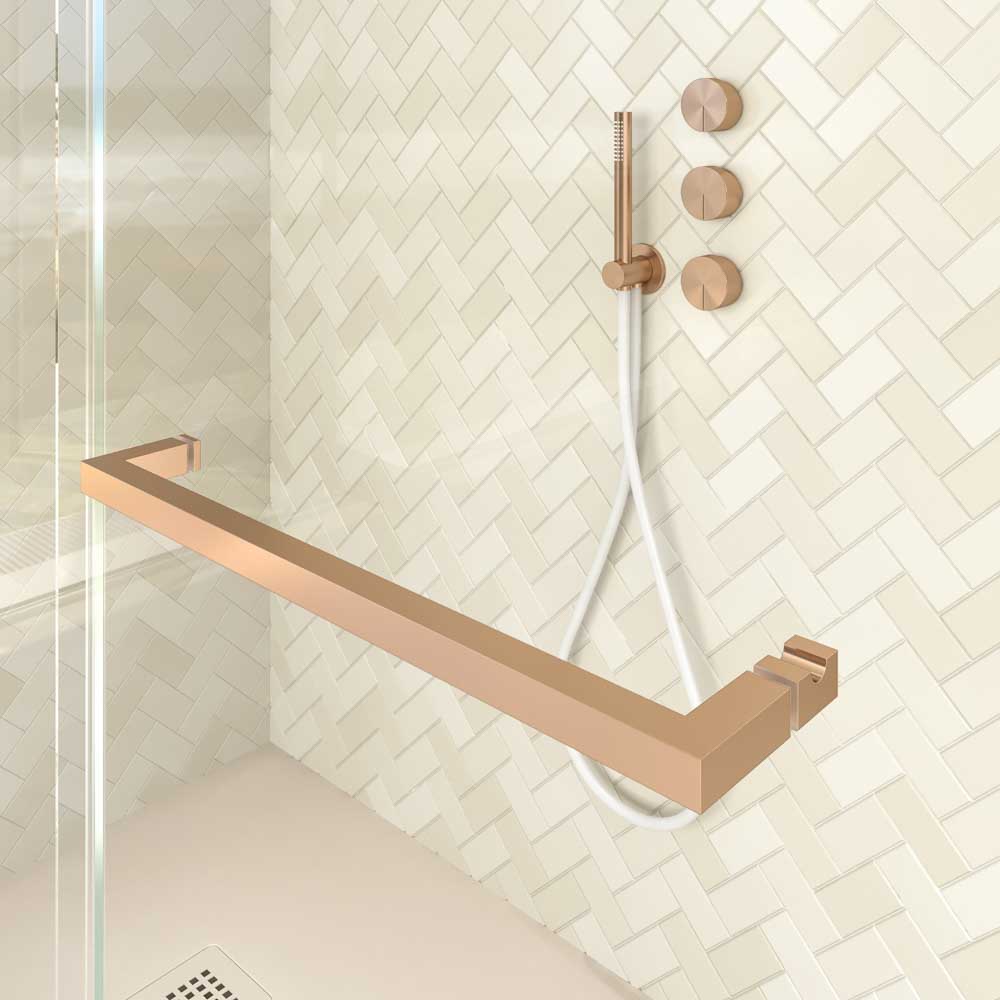 Mampara de ducha rectangular VERONA apertura frontal 1 fijo-1 puerta corredera con ruedas inferiores + 1 fijo acabado COBRE - Imagen 4