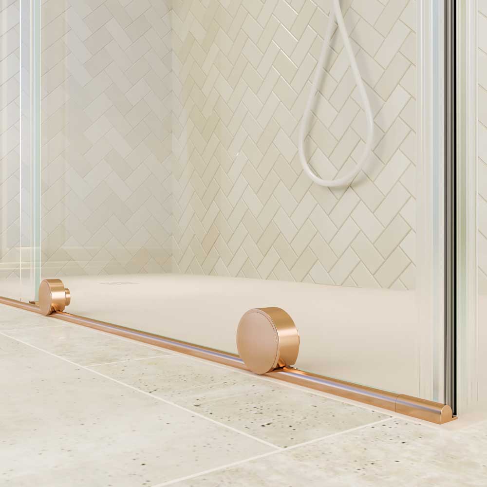 Mampara de ducha rectangular VERONA apertura frontal 1 fijo-1 puerta corredera con ruedas inferiores + 1 fijo acabado COBRE - Imagen 3