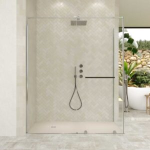 Mampara de ducha rectangular VERONA apertura frontal 1 fijo-1 puerta corredera con ruedas inferiores + 1 fijo acabado CROMO BRILLO