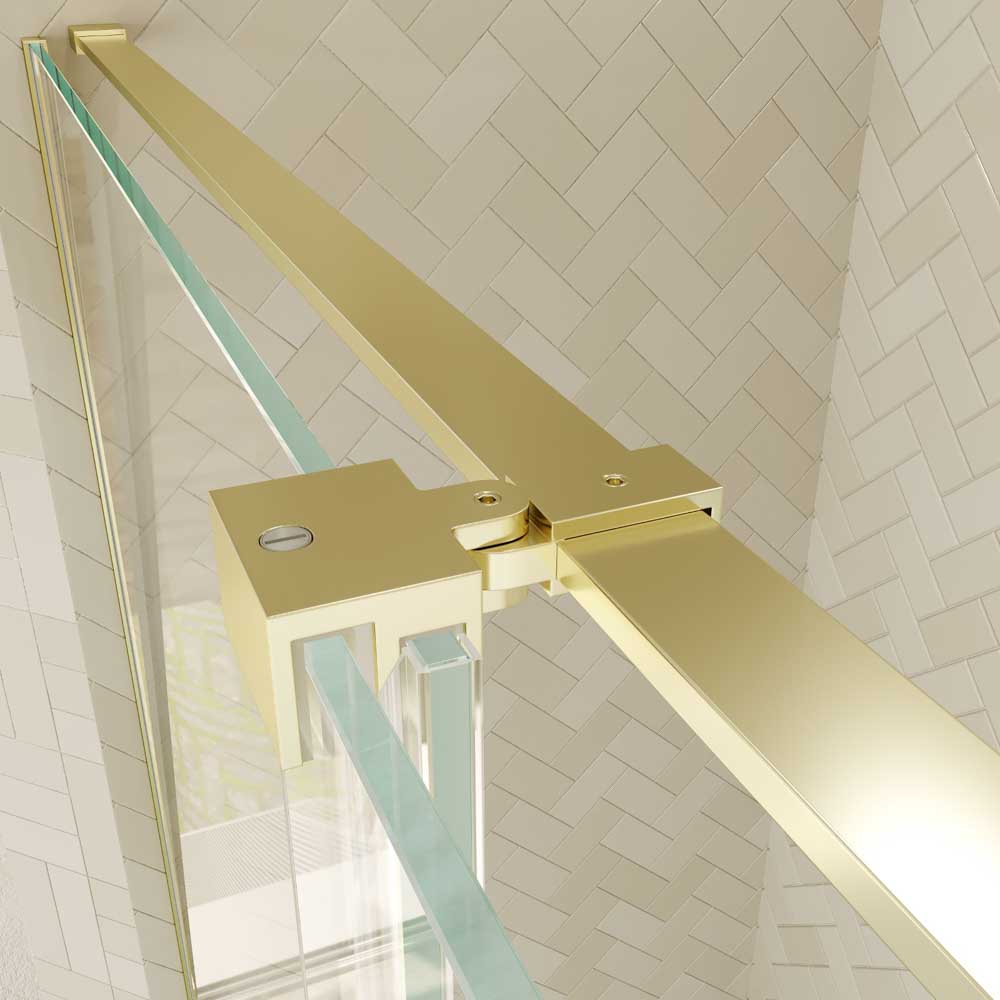 Mampara de ducha rectangular VERONA apertura frontal 1 fijo-1 puerta corredera con ruedas inferiores + 1 fijo acabado ORO MATE - Imagen 7