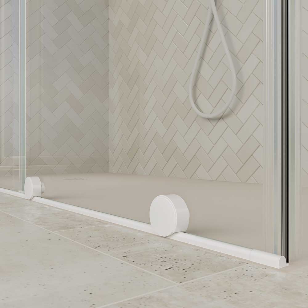 Mampara de ducha rectangular VERONA apertura frontal 1 fijo-1 puerta corredera con ruedas inferiores + 1 fijo acabado BLANCO MATE - Imagen 8