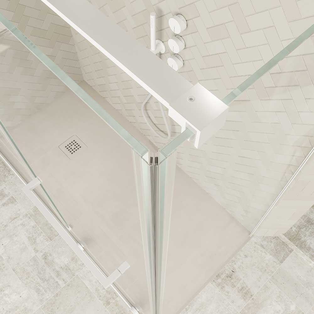 Mampara de ducha rectangular VERONA apertura frontal 1 fijo-1 puerta corredera con ruedas inferiores + 1 fijo acabado BLANCO MATE - Imagen 7