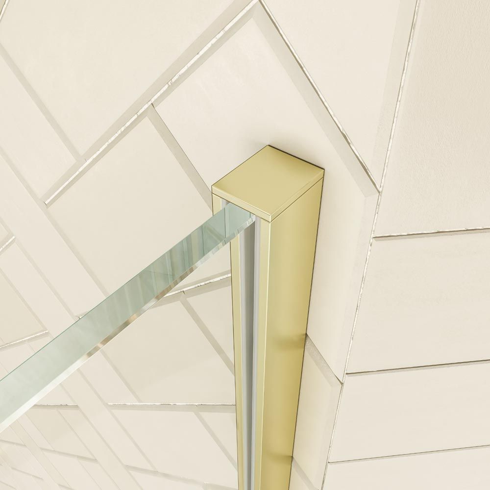 Mampara de ducha rectangular VERONA apertura frontal 1 fijo-1 puerta corredera con ruedas inferiores + 1 fijo acabado ORO MATE - Imagen 5