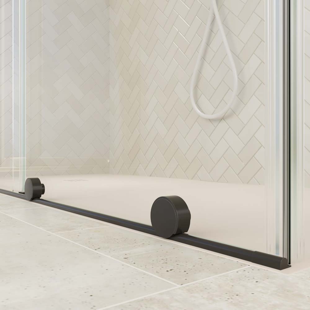 Mampara de ducha rectangular VERONA apertura frontal 1 fijo-1 puerta corredera con ruedas inferiores + 1 fijo acabado NEGRO MATE - Imagen 4