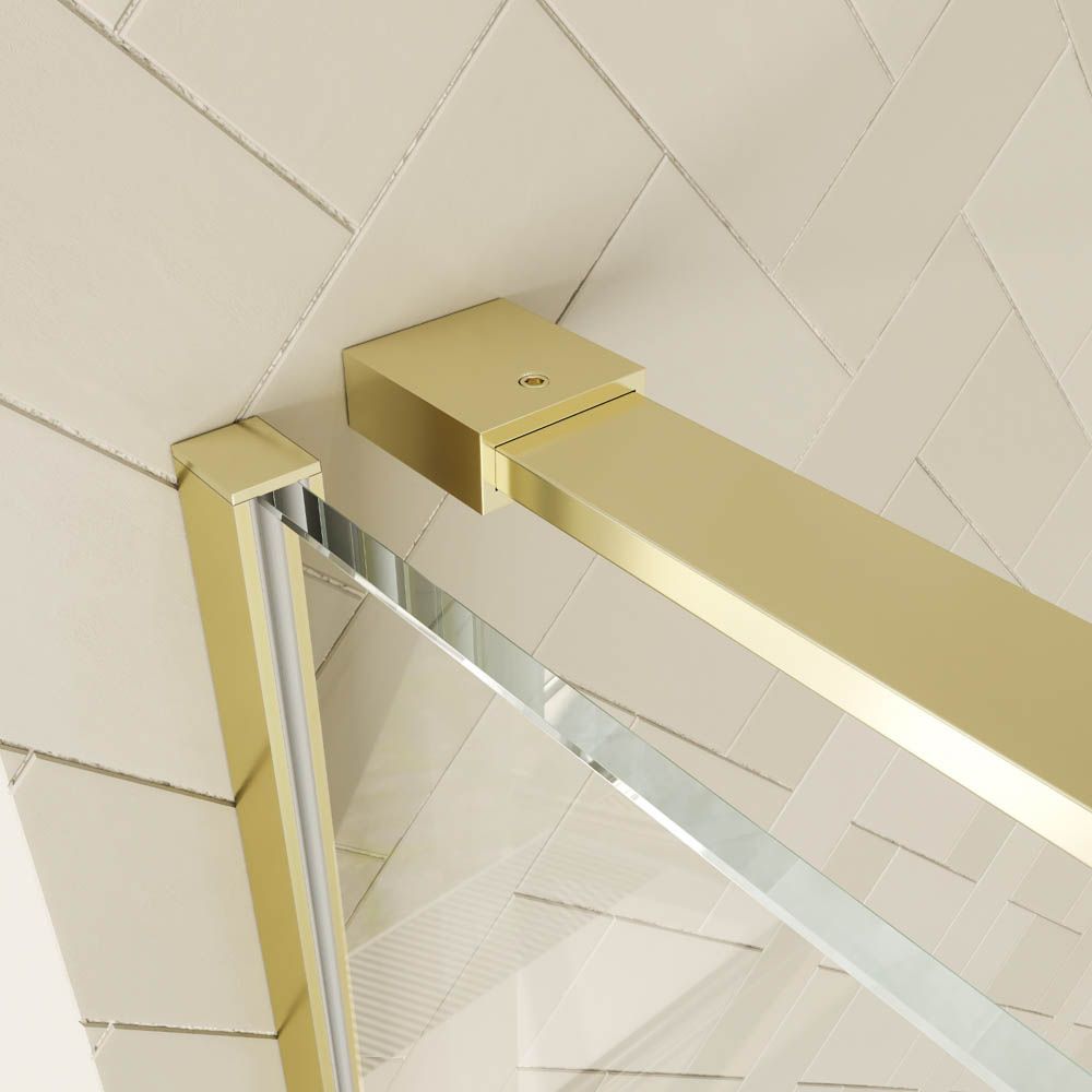 Mampara de ducha rectangular VERONA apertura frontal 1 fijo-1 puerta corredera con ruedas inferiores + 1 fijo acabado ORO MATE - Imagen 3