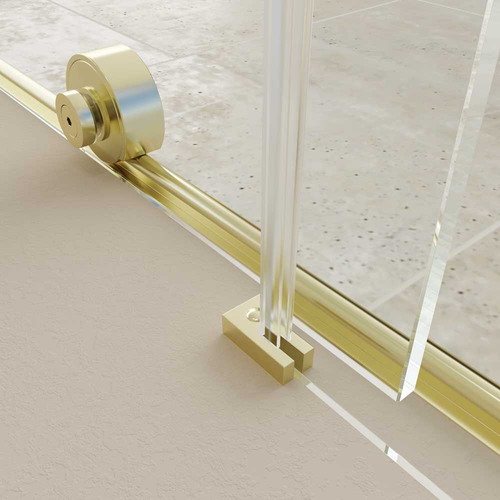 Mampara de ducha rectangular VERONA apertura frontal 1 fijo-1 puerta corredera con ruedas inferiores + 1 fijo acabado ORO MATE - Imagen 2