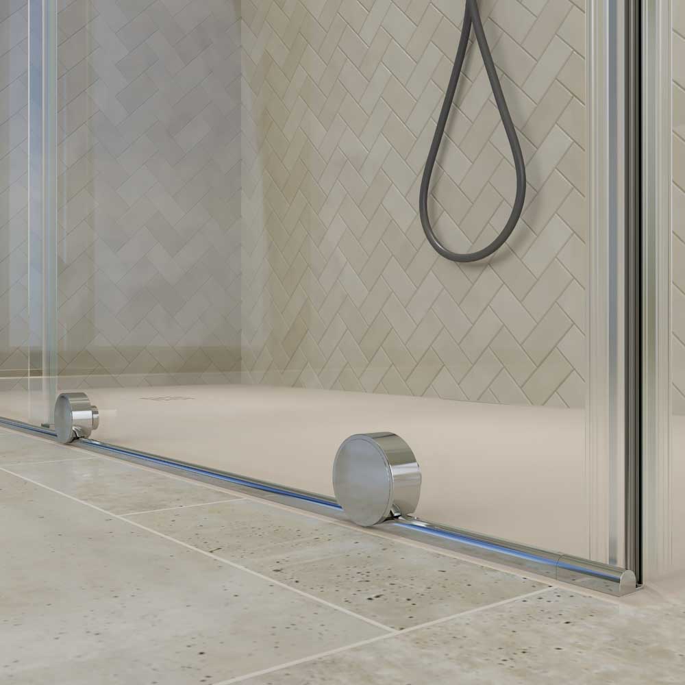 Mampara de ducha rectangular VERONA apertura frontal 1 fijo-1 puerta corredera con ruedas inferiores + 1 fijo acabado CROMO BRILLO - Imagen 2