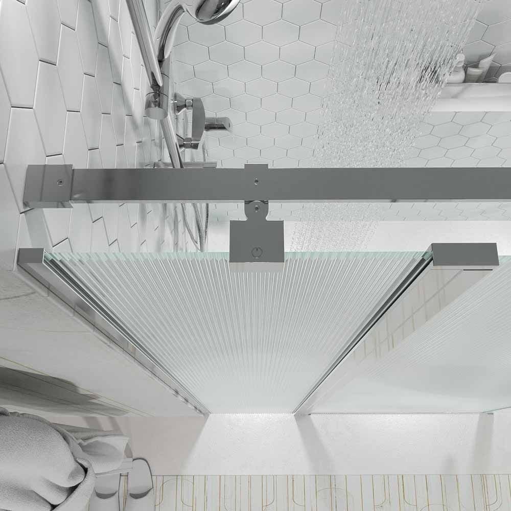 Mampara de ducha frontal OPEN 2 fijos - 1 puerta abatible vidrio ACANALADO fabricada a medida. Acabado CROMO BRILLO - Imagen 3