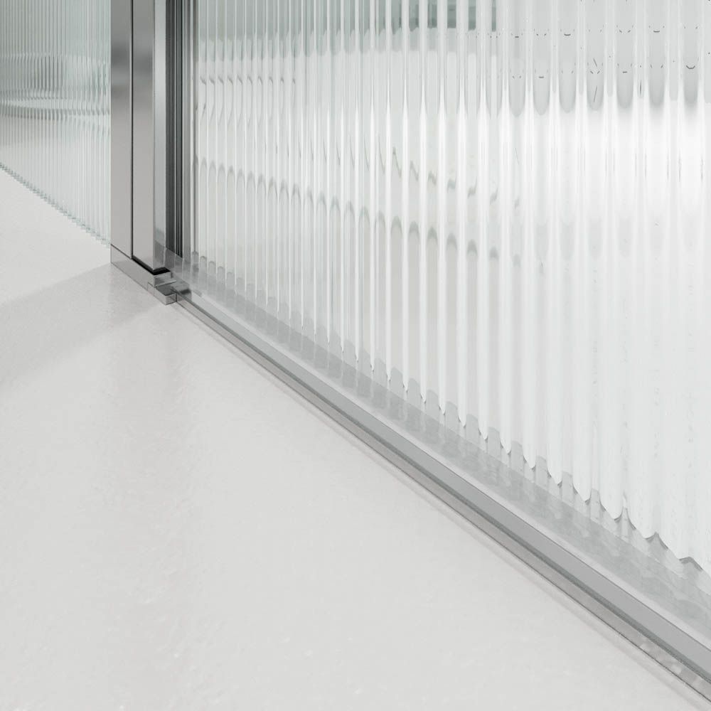 Mampara de ducha frontal OPEN 2 fijos - 1 puerta abatible vidrio ACANALADO fabricada a medida. Acabado CROMO BRILLO - Imagen 2