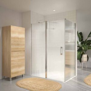 Mampara de ducha rectangular OPEN 2 fijos - 1 puerta abatible VIDRIO ACANALADO  a medida CROMO BRILLO