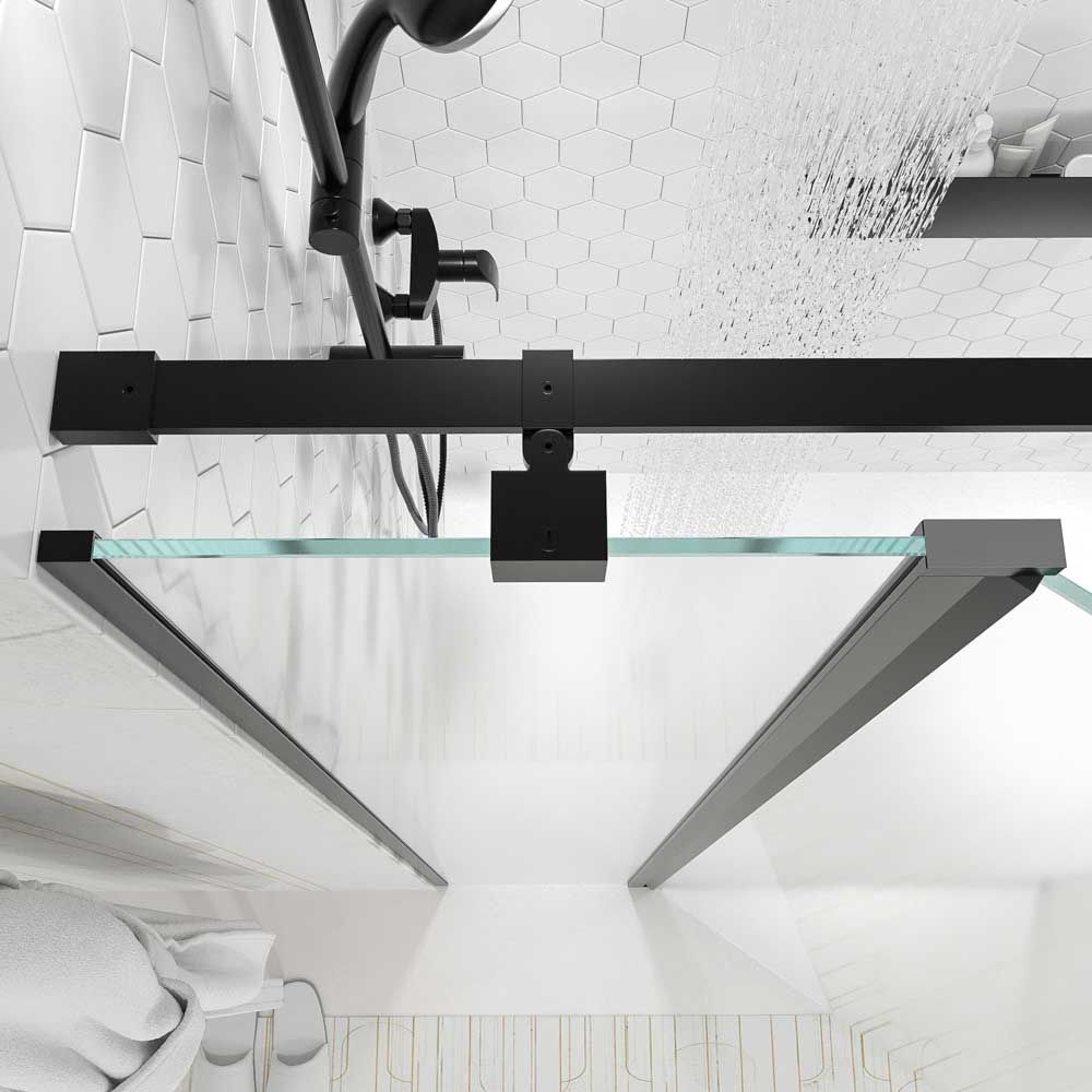 Mampara de ducha frontal OPEN 2 fijos - 1 puerta abatible fabricada a medida. Acabado NEGRO MATE - Imagen 3