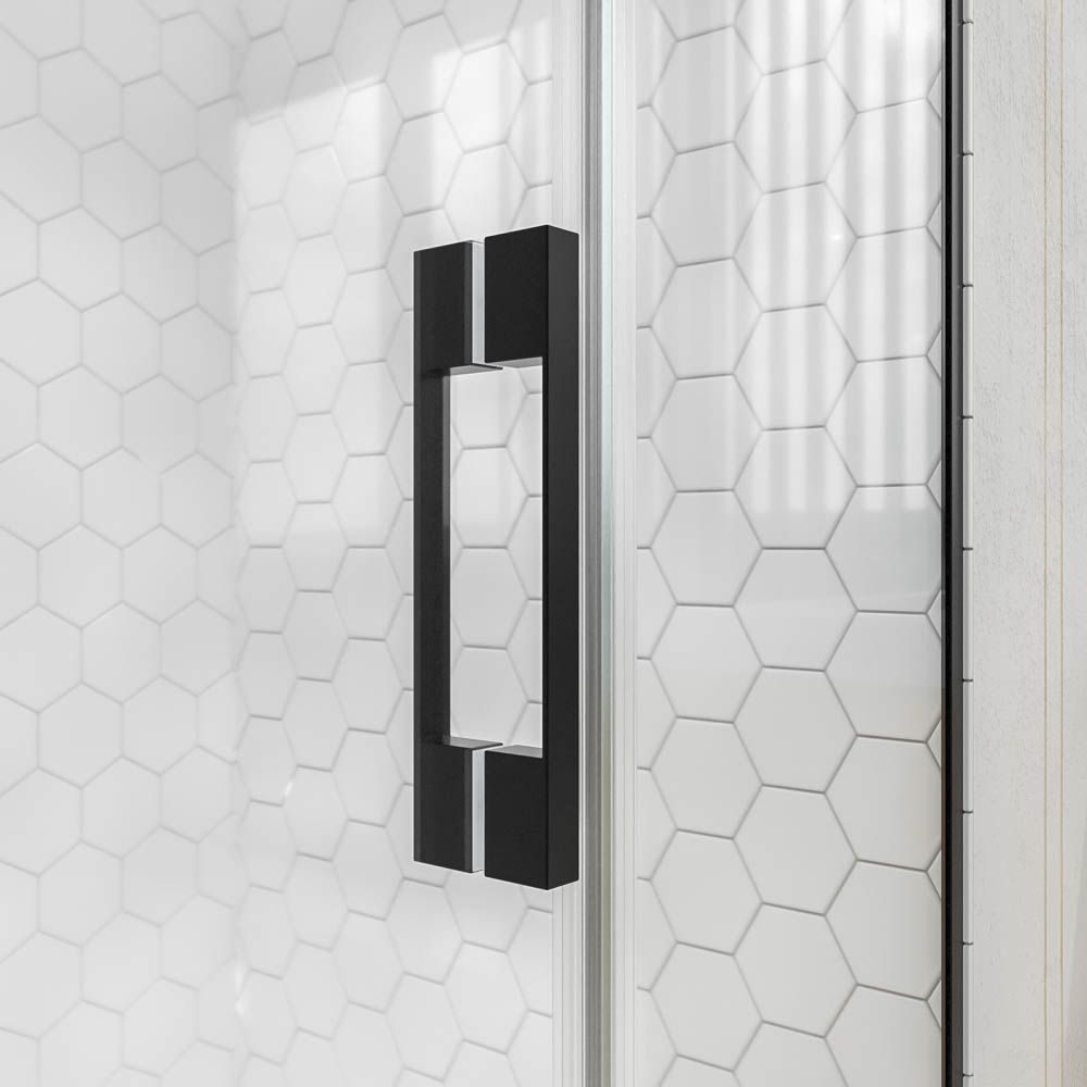 Mampara de ducha frontal OPEN 2 fijos - 1 puerta abatible fabricada a medida. Acabado NEGRO MATE - Imagen 2