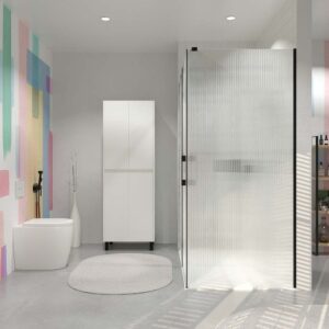 Mampara de ducha rectangular OPEN 2 fijos - 1 puerta abatible VIDRIO ACANALADO  a medida NEGRO MATE