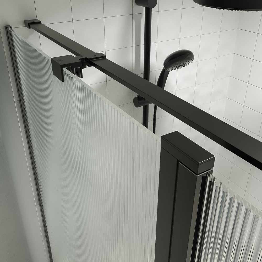 Mampara de ducha rectangular OPEN 2 fijos - 1 puerta abatible VIDRIO ACANALADO a medida NEGRO MATE - Imagen 6