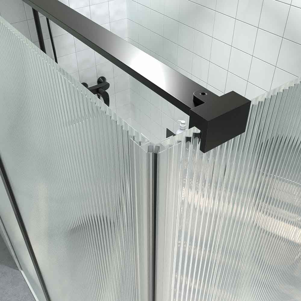 Mampara de ducha rectangular OPEN 2 fijos - 1 puerta abatible VIDRIO ACANALADO a medida NEGRO MATE - Imagen 5