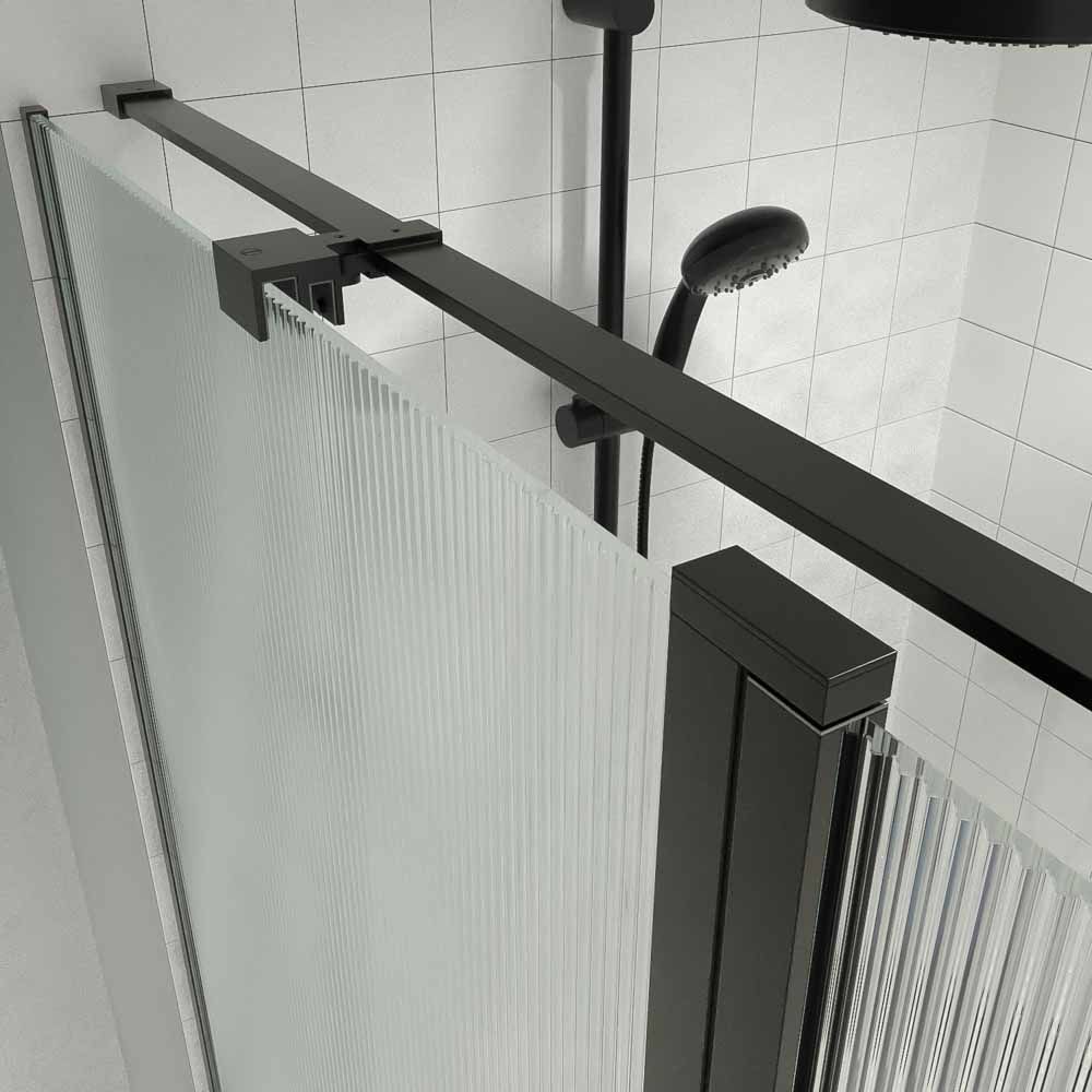 Mampara de ducha rectangular OPEN 2 fijos - 1 puerta abatible VIDRIO ACANALADO a medida NEGRO MATE - Imagen 4