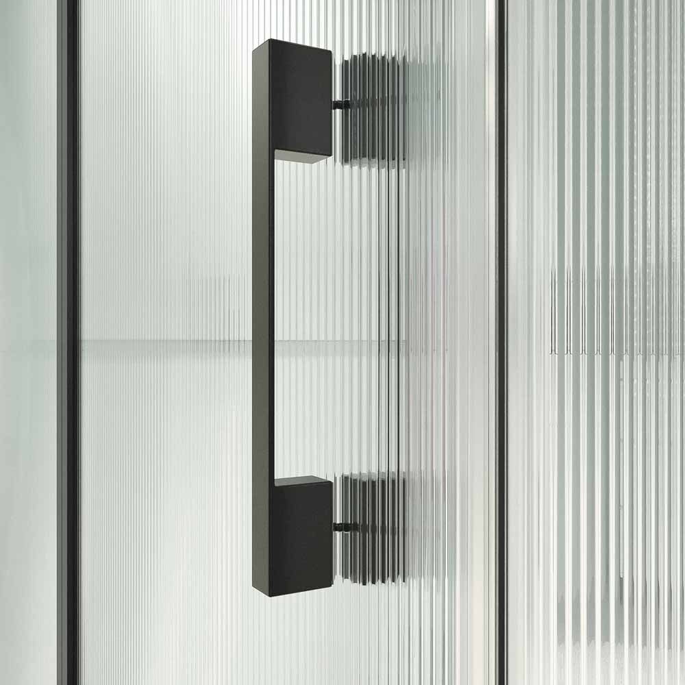 Mampara de ducha rectangular OPEN 2 fijos - 1 puerta abatible VIDRIO ACANALADO a medida NEGRO MATE - Imagen 3