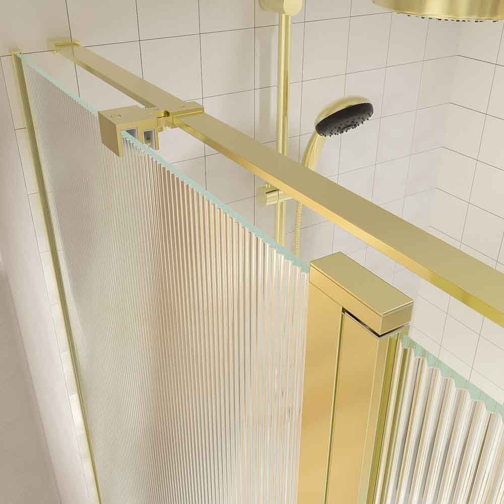 Mampara de ducha rectangular OPEN 2 fijos - 1 puerta abatible VIDRIO ACANALADO a medida ORO MATE - Imagen 4