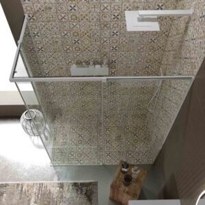 Mampara de ducha AXER rectangular 2 fijos - 2 puertas correderas vidrio 6 mm. ACERO INOXIDABLE acabado BLANCO MATE