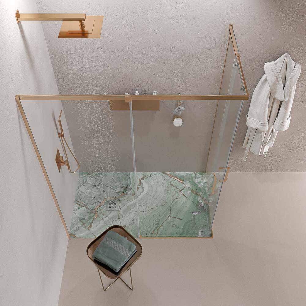 Mampara de ducha AXER rectangular 2 fijos - 2 puertas correderas vidrio 6 mm. ACERO INOXIDABLE acabado COBRE - Imagen 3