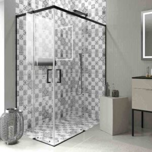 Mampara de ducha AXER rectangular 2 fijos - 2 puertas correderas vidrio 6 mm. ACERO INOXIDABLE acabado NEGRO MATE