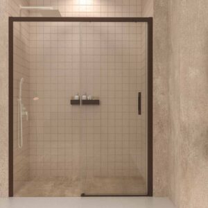 Mampara de ducha frontal LINEA1 fijo -1 puerta corredera. Sin perfil inferior. Acabado MARRON