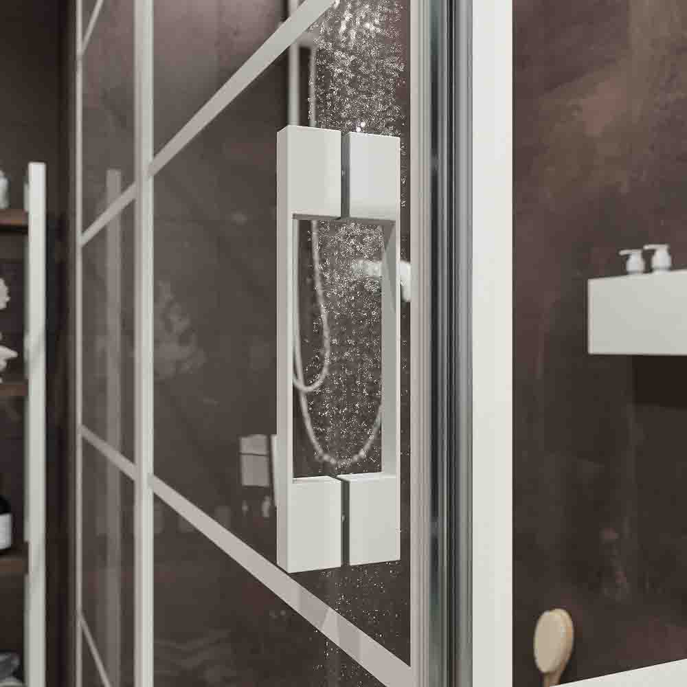 Mampara de ducha rectangular OPEN 2 fijos - 1 puerta abatible decorado industrial . BLANCO MATE - Imagen 4