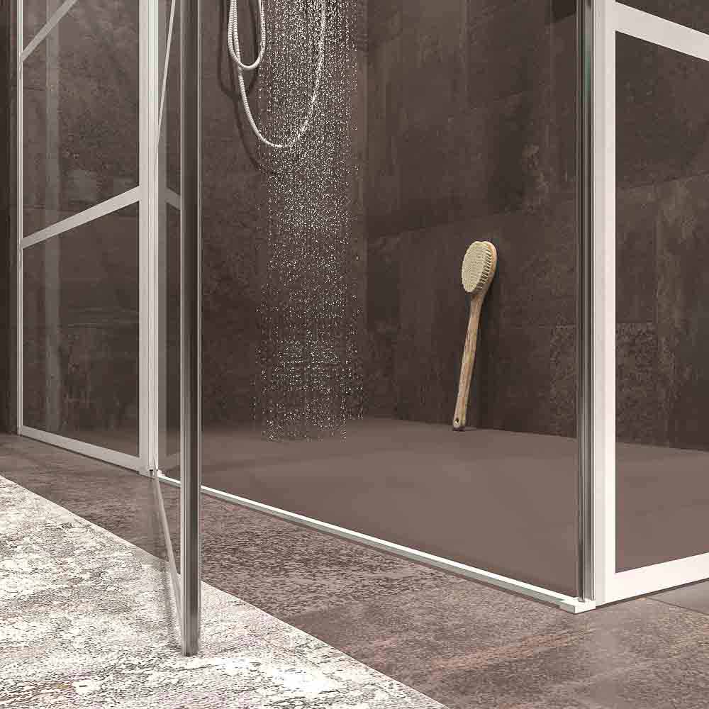 Mampara de ducha rectangular OPEN 2 fijos - 1 puerta abatible decorado industrial . BLANCO MATE - Imagen 5