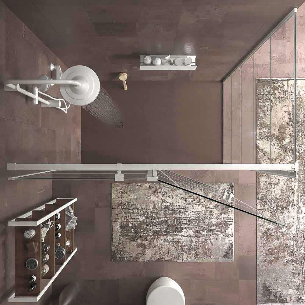 Mampara de ducha rectangular OPEN 2 fijos - 1 puerta abatible decorado industrial . BLANCO MATE - Imagen 6