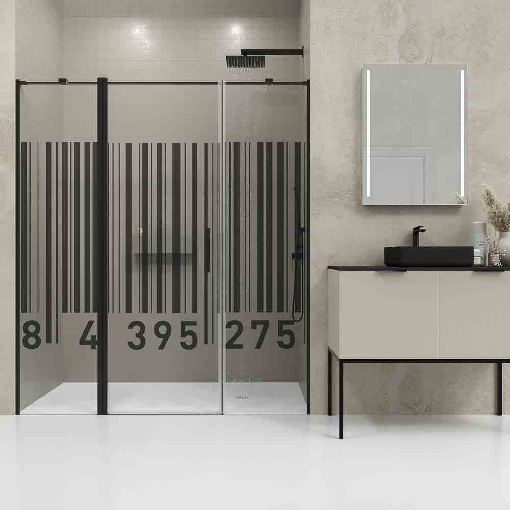 Mampara de ducha frontal OPEN 2 fijos - 1 puerta abatible serigrafiada. Acabado NEGRO MATE - Imagen 8