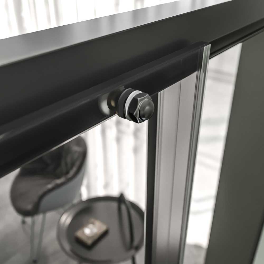 Mampara de ducha TECH STEEL frontal 1 fijo - 1 puerta corredera Parsol Gris - Acero Inoxidable NEGRO MATE - Imagen 3