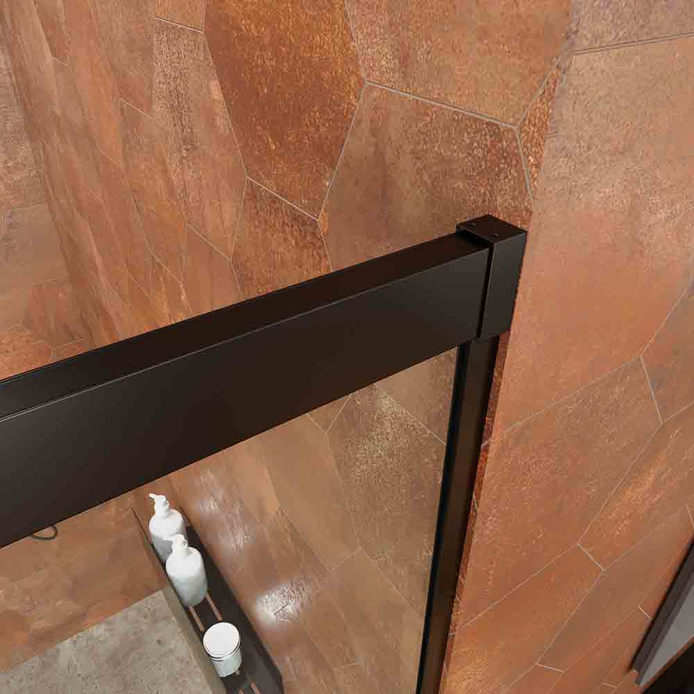 Mampara de ducha rectangular BASIC apertura frontal 1 fijo-1 puerta corredera + 1 fijo. Sin perfil inferior. Con tratamiento anti-cal .Acabado NEGRO MATE - Imagen 5