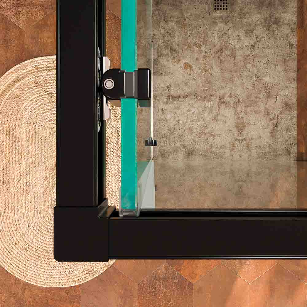 Mampara de ducha rectangular BASIC apertura frontal 1 fijo-1 puerta corredera + 1 fijo. Sin perfil inferior. Con tratamiento anti-cal .Acabado NEGRO MATE - Imagen 9