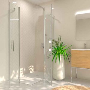 Mampara de ducha rectangular OPEN 2 fijos - 2 puertas abatibles a medida CROMO BRILLO