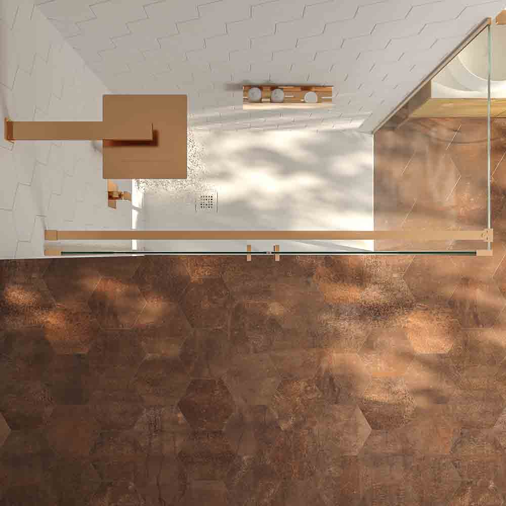 Mampara de ducha rectangular OPEN 1 fijo - 2 puertas abatible fabricada a medida. COBRE MATE - Imagen 3