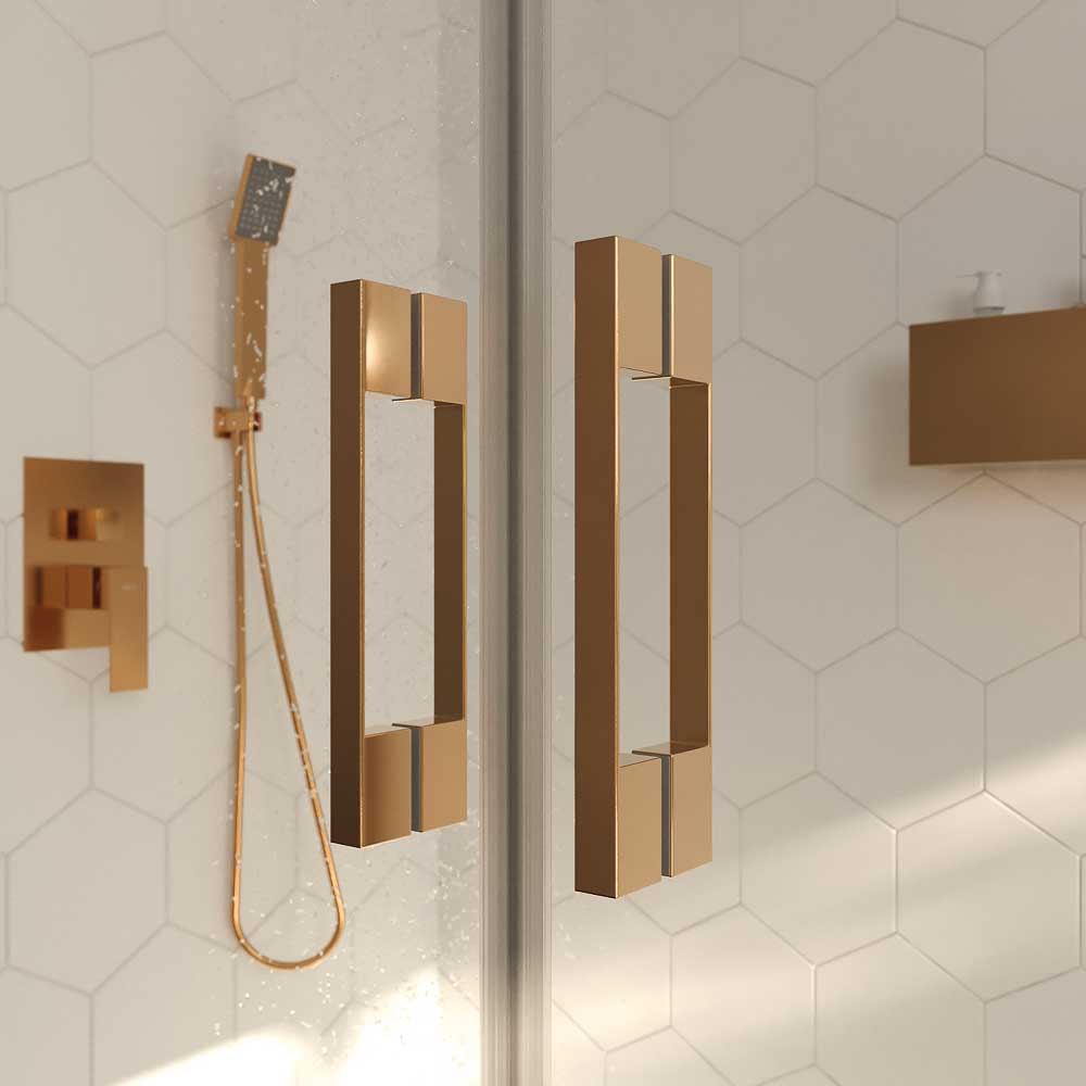 Mampara de ducha rectangular OPEN 1 fijo - 2 puertas abatible fabricada a medida. COBRE MATE - Imagen 7