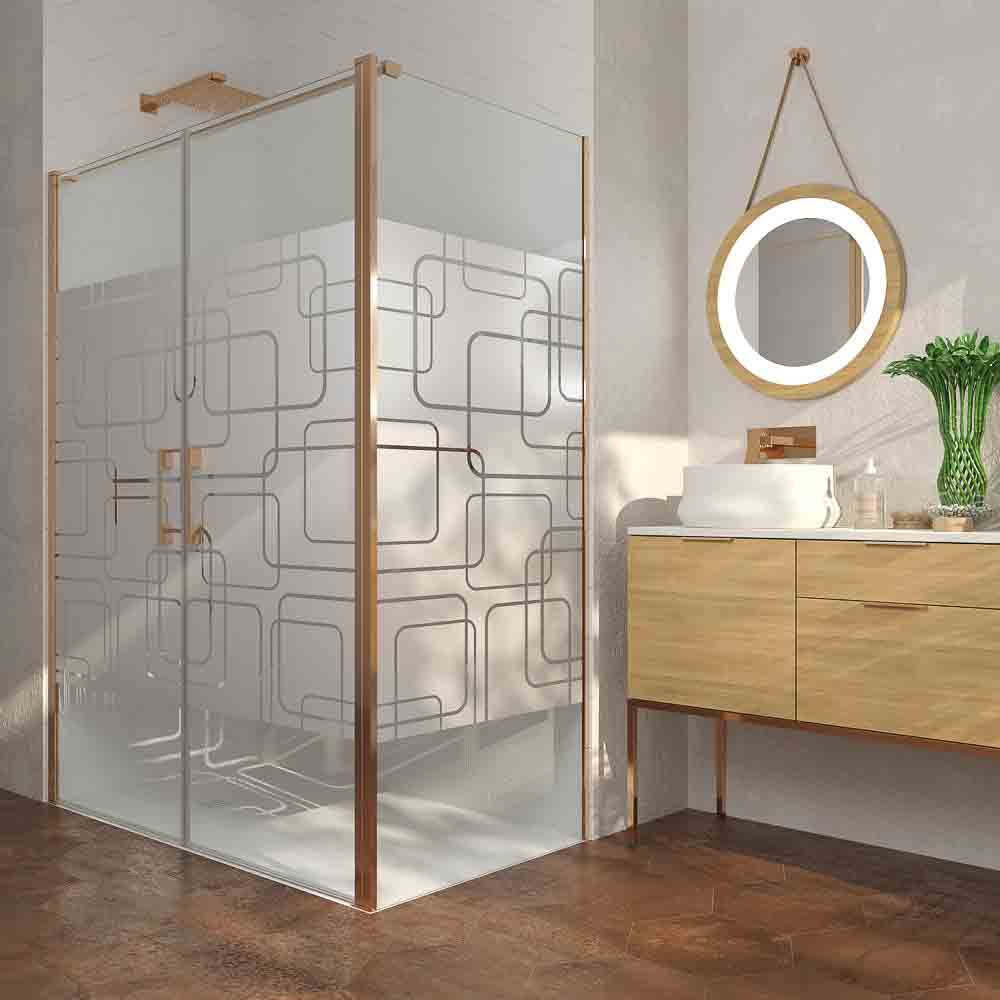 Mampara de ducha rectangular OPEN 1 fijo - 2 puertas abatible SERIGRAFIADA fabricada a medida. COBRE MATE - Imagen 5