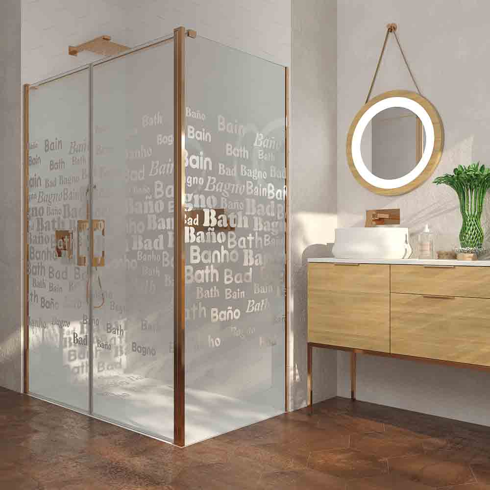Mampara de ducha rectangular OPEN 1 fijo - 2 puertas abatible SERIGRAFIADA fabricada a medida. COBRE MATE - Imagen 3