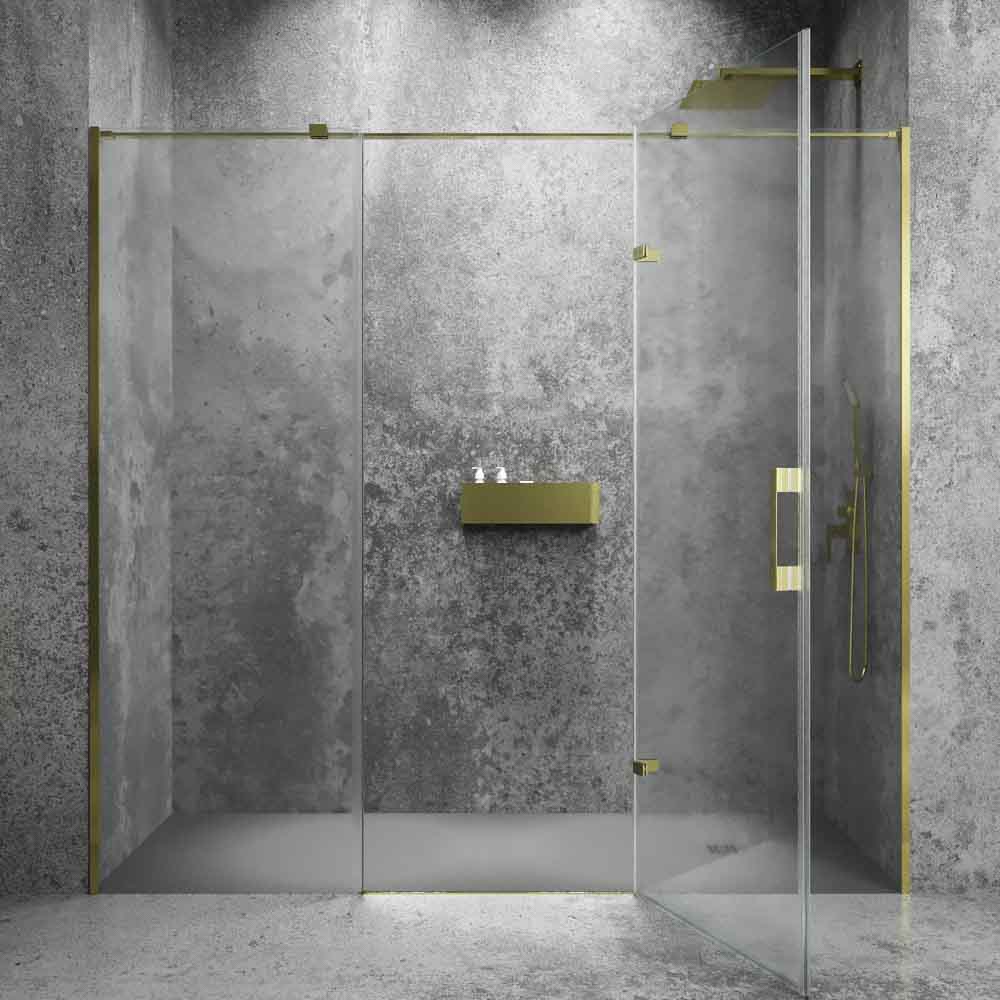 Mampara de ducha frontal SILEX 2 fijos - 1 puerta abatible fabricada a medida. Acabado ORO MATE - Imagen 6