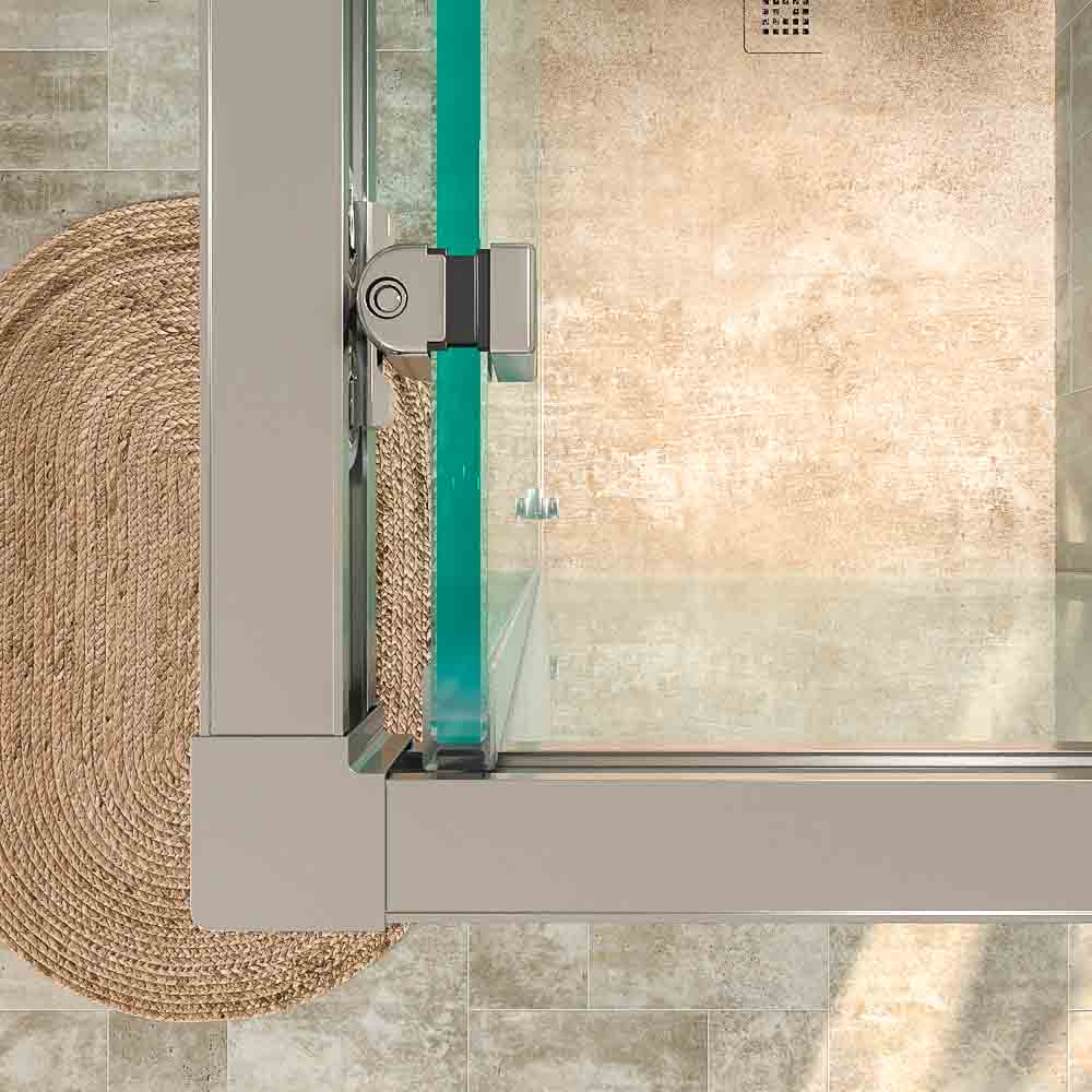 Mampara de ducha rectangular BASIC apertura frontal 1 fijo-1 puerta corredera+ 1 fijo . Sin perfil inferior. Con tratamiento anti-cal.Acabado CROMO BRILLO - Imagen 5