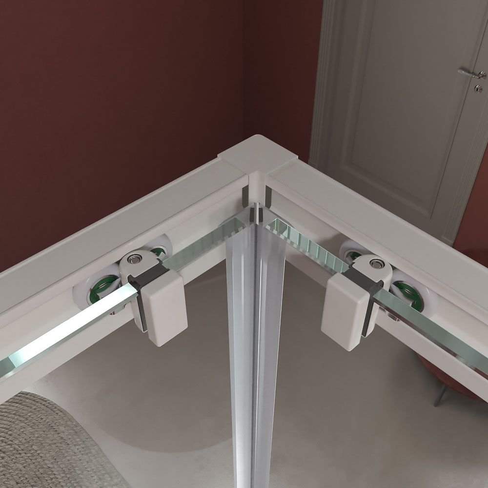 Mampara de ducha rectangular BASIC apertura angular 2 fijos-2 puertas correderas. Sin perfil inferior. Con tratamiento anti-cal.Acabado BLANCO MATE - Imagen 7