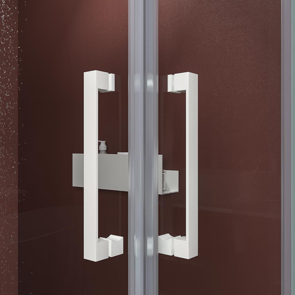 Mampara de ducha rectangular BASIC apertura angular 2 fijos-2 puertas correderas. Sin perfil inferior. Con tratamiento anti-cal.Acabado BLANCO MATE - Imagen 4