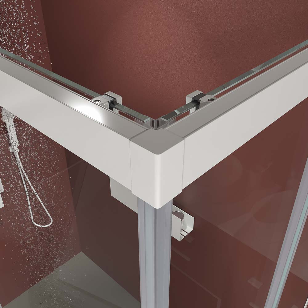 Mampara de ducha rectangular BASIC apertura angular 2 fijos-2 puertas correderas. Sin perfil inferior. Con tratamiento anti-cal.Acabado BLANCO MATE - Imagen 3