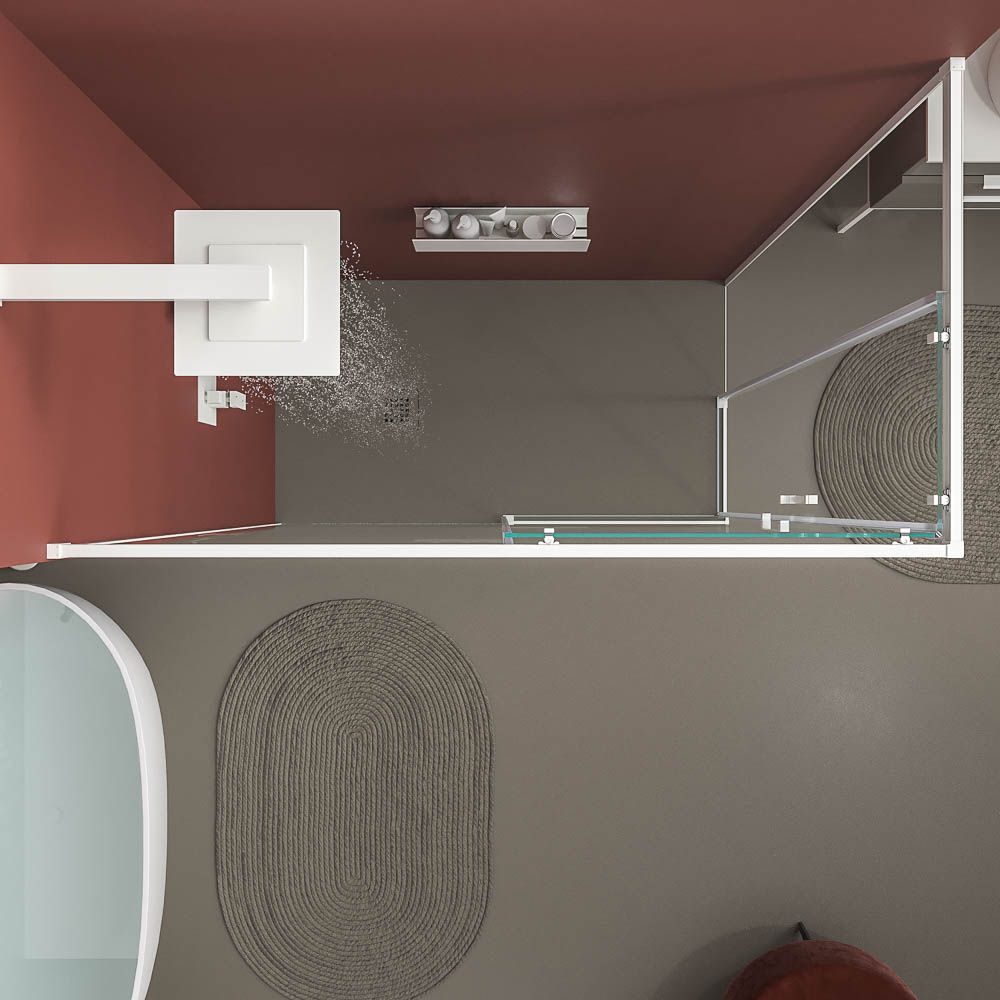 Mampara de ducha rectangular BASIC apertura angular 2 fijos-2 puertas correderas. Sin perfil inferior. Con tratamiento anti-cal.Acabado BLANCO MATE - Imagen 2