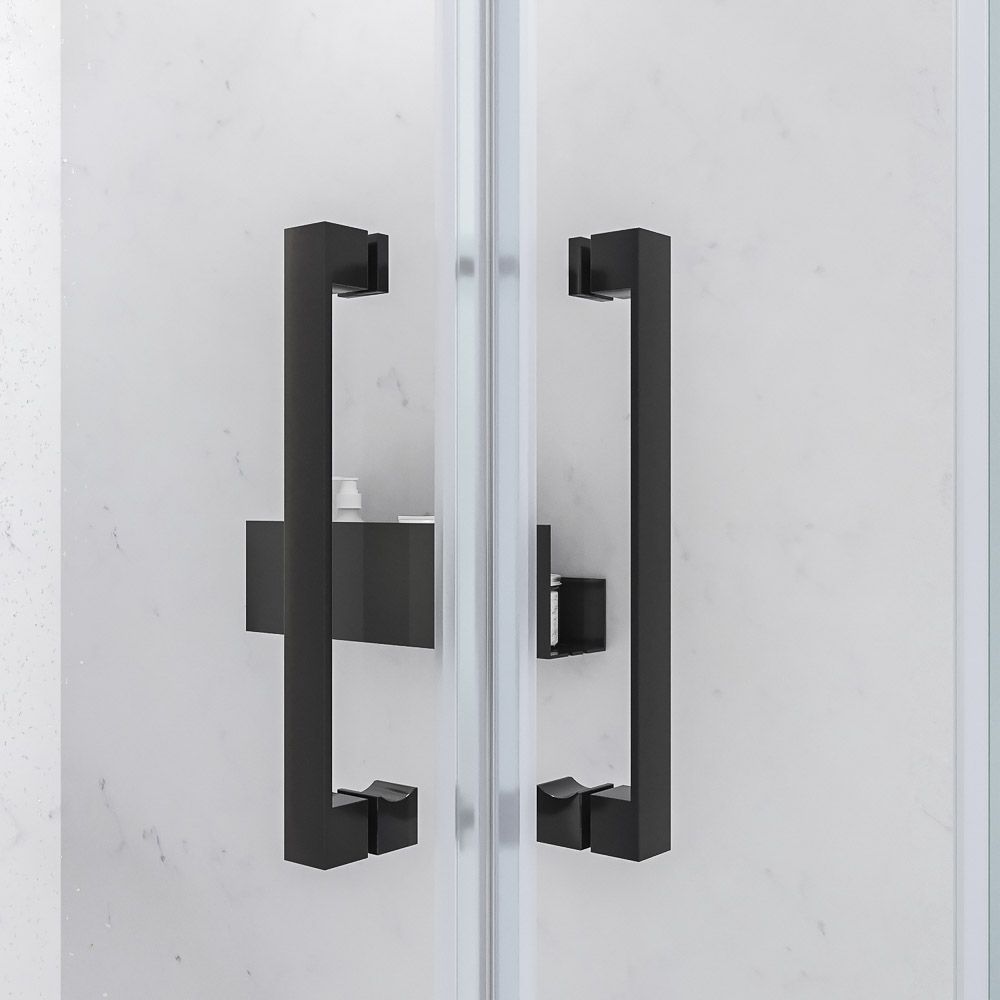 Mampara de ducha rectangular BASIC apertura angular 2 fijos-2 puertas correderas. Sin perfil inferior. Con tratamiento anti-cal.Acabado NEGRO MATE - Imagen 7