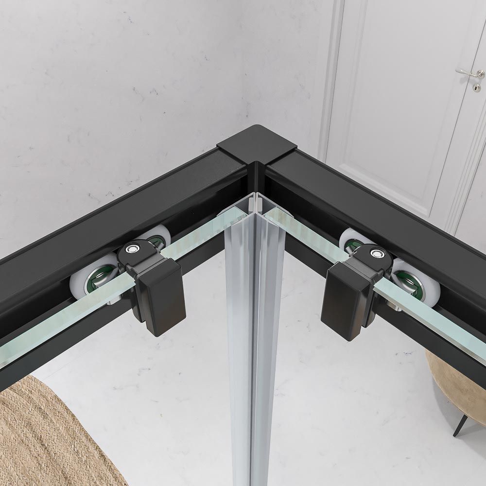 Mampara de ducha rectangular BASIC apertura angular 2 fijos-2 puertas correderas. Sin perfil inferior. Con tratamiento anti-cal.Acabado NEGRO MATE - Imagen 6