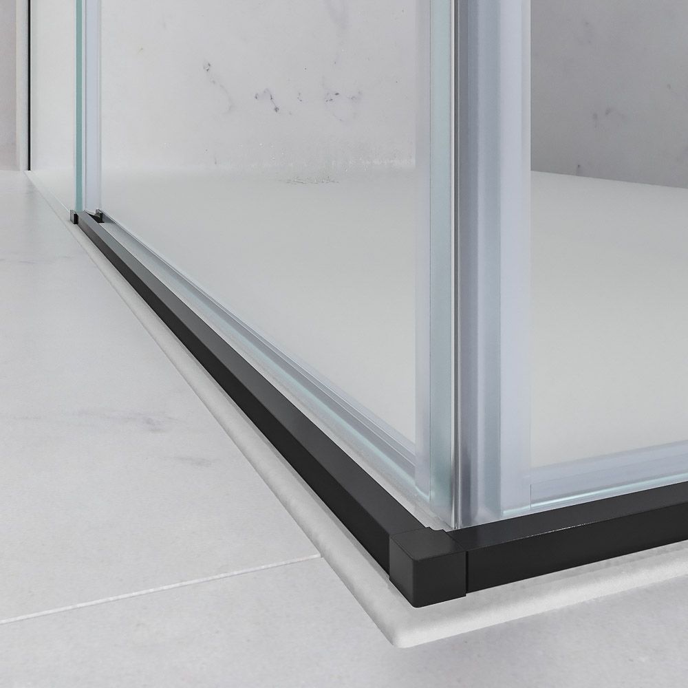 Mampara de ducha rectangular BASIC apertura angular 2 fijos-2 puertas correderas. Sin perfil inferior. Con tratamiento anti-cal.Acabado NEGRO MATE - Imagen 5