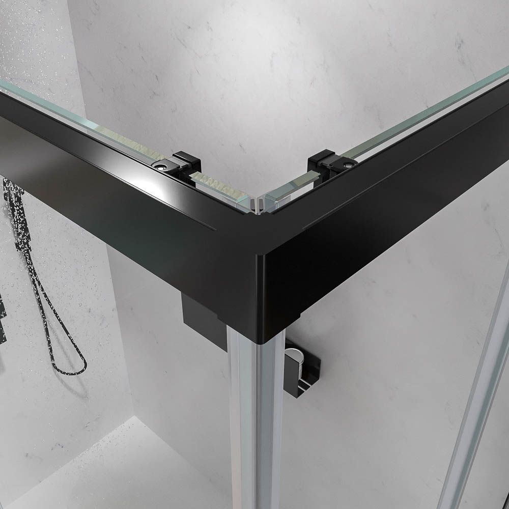 Mampara de ducha rectangular BASIC apertura angular 2 fijos-2 puertas correderas. Sin perfil inferior. Con tratamiento anti-cal.Acabado NEGRO MATE - Imagen 3